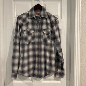 Gray Black White Flannel Button Down by Wrangler